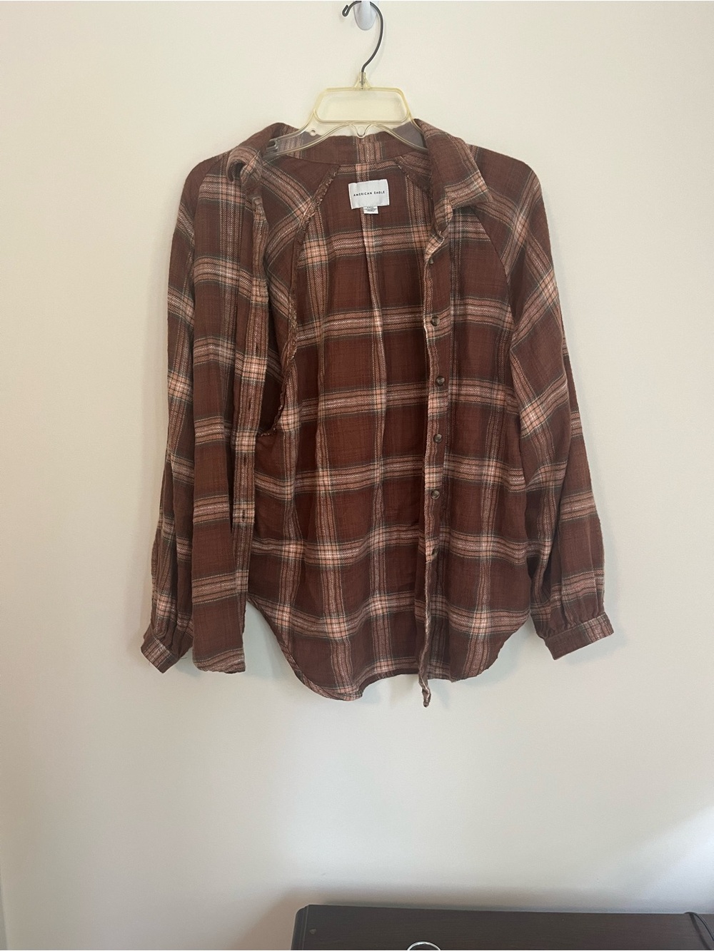 American Eagle Plaid Button-Up Shirt Jacket - burnt orange